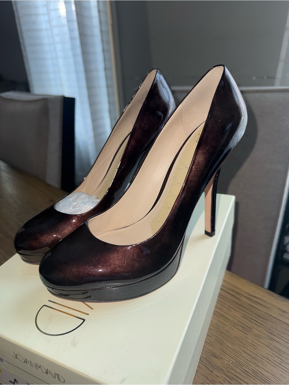 Women's Patent Leather High Heel Pumps in Deep Burgundy